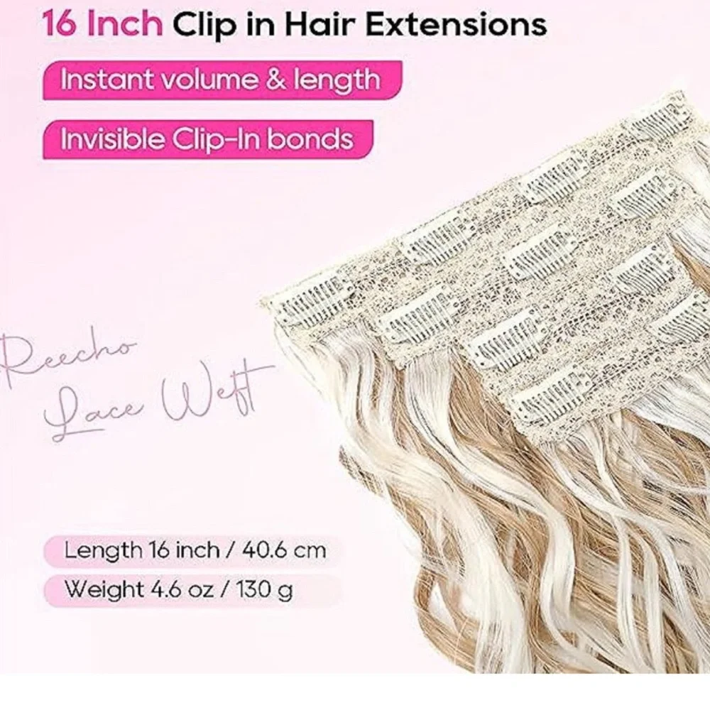 Curly Hair Extensions, 4PCS 16 inch Clip in Hair Extensions Lace Weft Short Curl